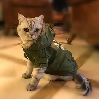 

NEW Camo Warm Winter Cat Coat Jacket Fleece Inside Pet Clothes Dog Coat Hood Button Clsoure 2 Color XS S M L XL