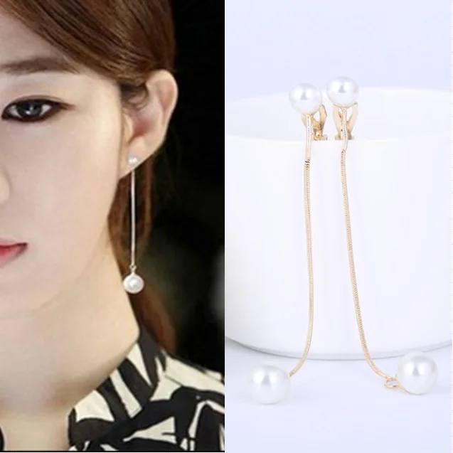 Fashion Women Jewelry Double Imitation Pearl Clip On Earring Without Piercing No Ear Hole