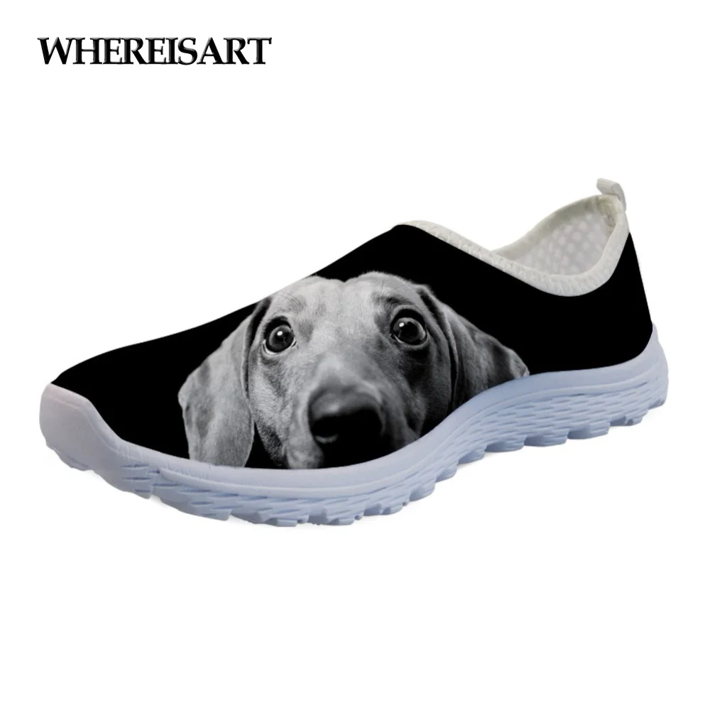 

WHEREISART Cute Dachshund Dog Black Women's Sneakers Flats Casual Beach Summer Comfortable Slip-on Ladies Loafers Shoes Woman