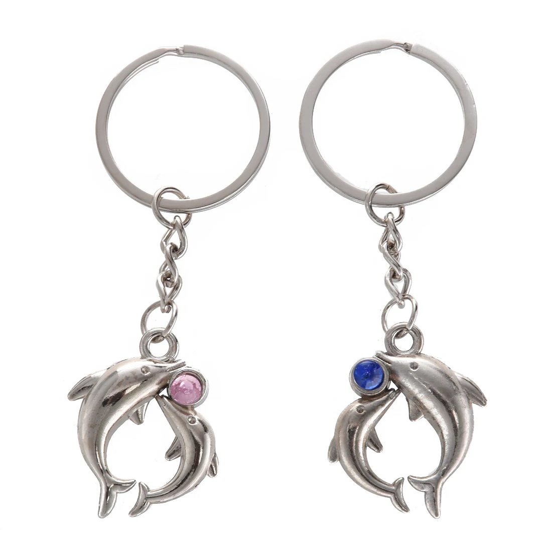 

Lovers Dolphin Pendant Silver Tone Key Chain Keyring