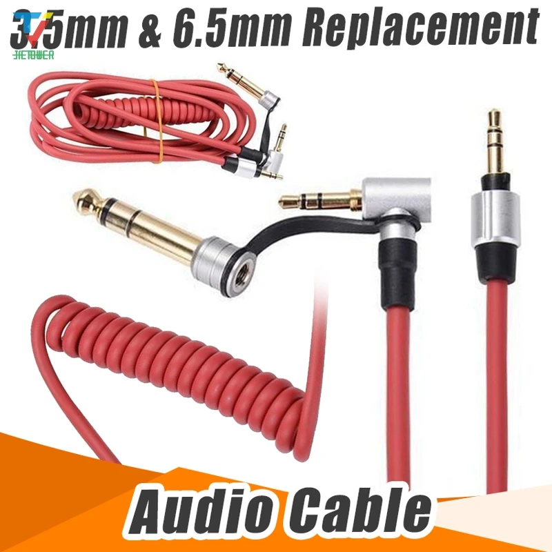 100 개/몫 1.2m 오디오 케이블 헤드폰 레드 블랙 스프링 3.5mm 6.5mm 교체 오디오 AUX 케이블 강력하고 내구성이 뛰어난