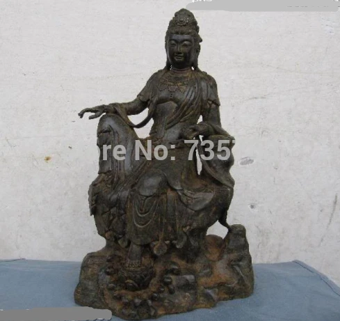 

001984 12"Tibetan Buddhism Old Bronze Carved Sit fastdom Bodhisattva GuanYin Statue