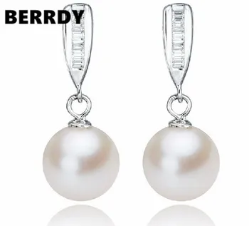 

REAL PEARL 925 Silver Freshwater Pearl Earrings Fashion Earrings for Beautiful Bride Party Wedding Gift with 9-10mm Round Pearls