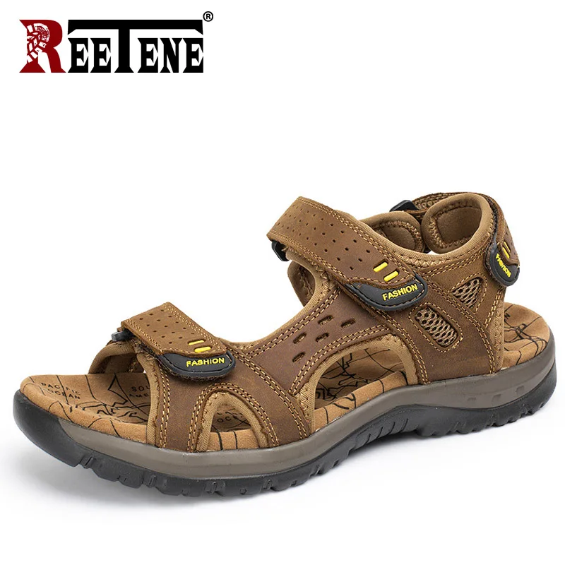 

REETENE 2019 Top Quality Summer Men Sandals Genuine Leather Men'S Sandals Male Outdoor Shoes Summer Casual Shoes Men