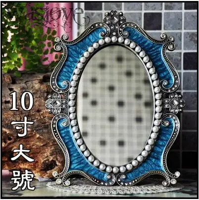 Новинка компактное зеркальце для макияжа косметические зеркала леди стол dressermirror в винтажном стиле espelho набор для макияжа бровей, espejos зеркало miroir J013 - Цвет: 10inch blue