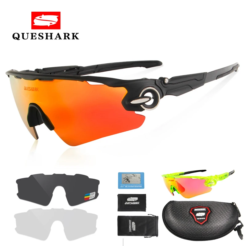 Queshark الرجال النساء يستقطب الدراجات نظارات الرياضة MTB الدراجة دراجة النظارات الشمسية نظارات 3 العدسات دراجة نارية الدراجات نظارات