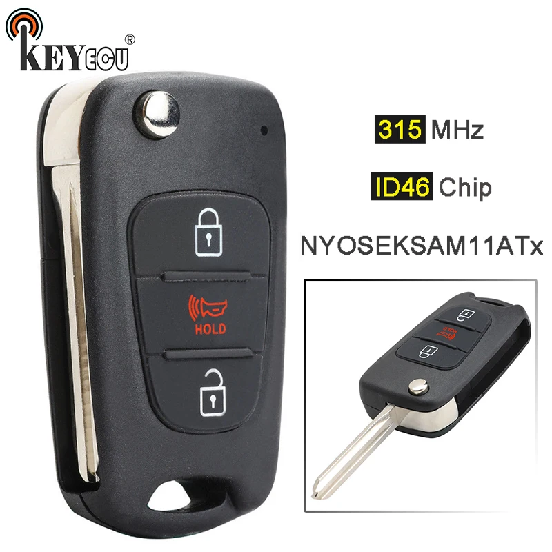 

KEYECU 315MHz ID46 Chip NYOSEKSAM11ATx Replacement Flip Folding 3 Button Remote Key Fob for Kia Soul 2010 2011 2012 2013