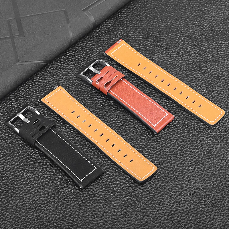 

20/22mm leather strap for Huawei /Samsung /Ticwatch /Lenovo /Amazfit watch business style stainless steel buckle adjustable size