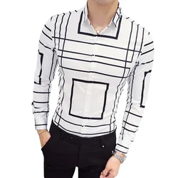 2018 Autumn New Social Men Shirt Slim Fit Fashion Striped Print Comfortable Breathable Business Casual Long-sleeved Dress Shirt 2018 Autumn New Social Men Shirt Slim Fit Fashion Striped Print Comfortable Breathable Business Casual Long-sleeved Dress Shirt
