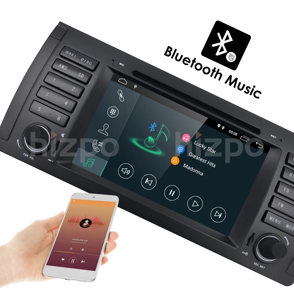 Excellent hizpo Car Multimedia System Android 9.0 1 Din Automotivo DVD For BMW 5 Series/X5 E53 E39 GPS Radio FM Quad Core 2GB+16GB USB DVR 3