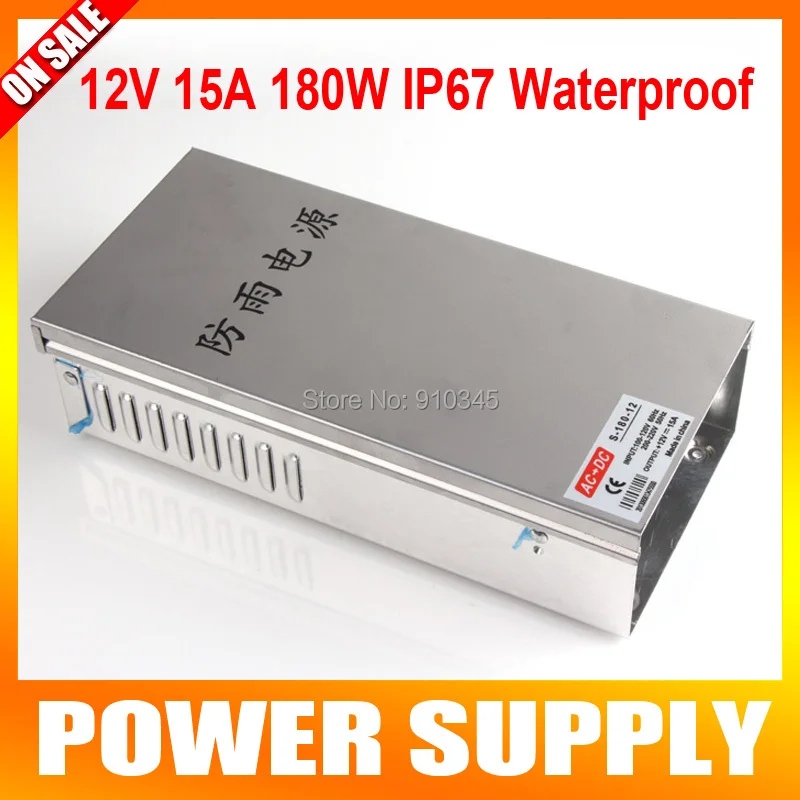 

12V 15A 180W Waterproof IP67 Outdoor Use Switch CCTV Power Supply Transformer LED CCTV Camera DVR Security AC 100V-220V Input