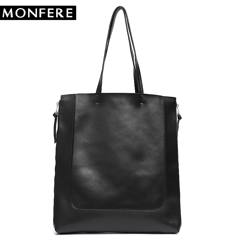 

MONFERE Large Cow Leather Tote Bags Women Luxury Handbags Designer leather Bucket High Quality Flat Shoulder Zip Shopping Bags