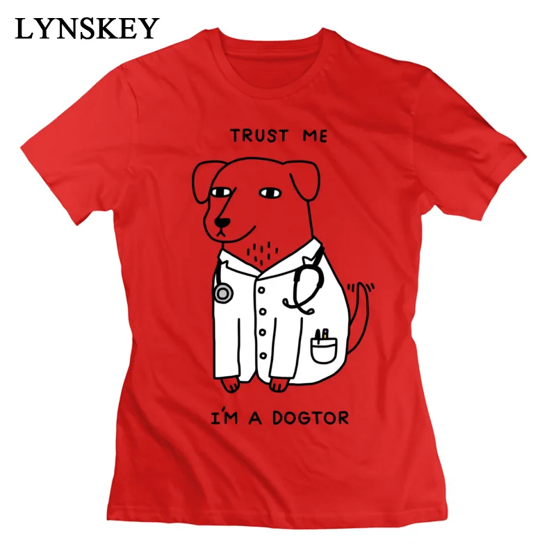 LYNSKEY Women T-Shirt Fashion Leisure Tops Tees Summer/Autumn Cotton O Neck Short Sleeve Crazy Dogtor Tee Shirt Top Quality pink