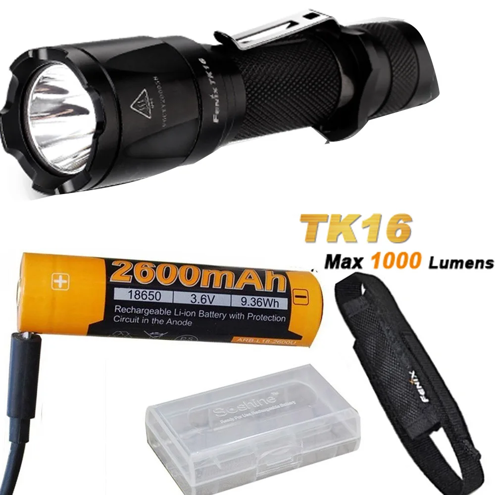 

Fenix TK16 1000 Lumens Cree XM-L2 (U2) LED tactical Flashlight with ARB-L18-2600U Battery ,Charge Cable,battery case