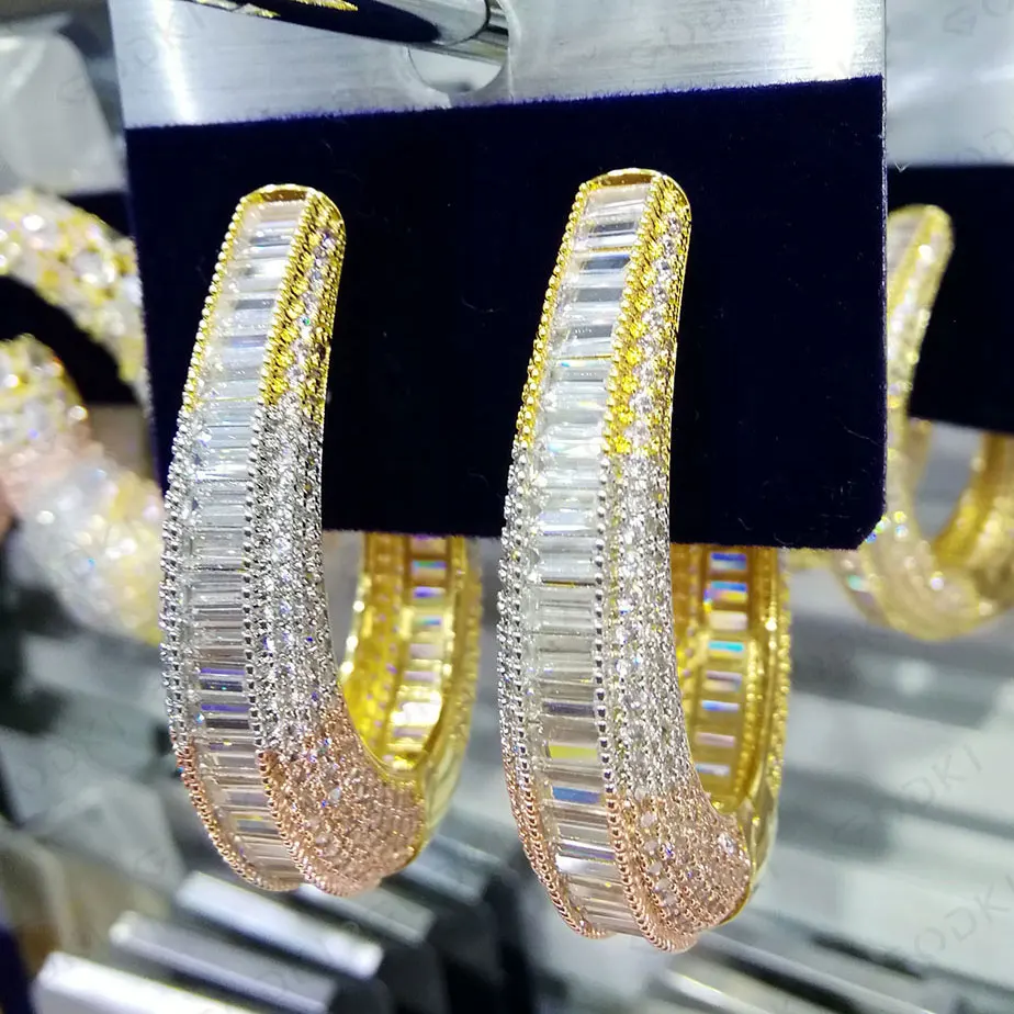 Женские свадебные сережки GODKI роскошные круглые серьги с микро фианитом 3 тона