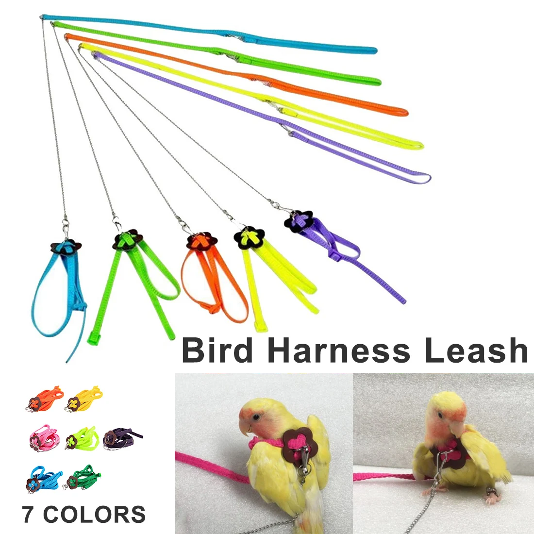 

Colorful Great Parrot Bird Harness & Leash Outdoor Training Rope Light Soft 120mm