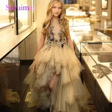 Коллекция года, Потрясающие Платья с цветочным принтом для Девочек Пышные Платья для девочек многослойная одежда для первого причастия с 3D аппликацией