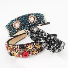 Стразы в стиле барокко, ручная работа, рисовые бусины, повязка на голову, маленькие частицы, роскошная повязка на голову для ночного клуба, 955