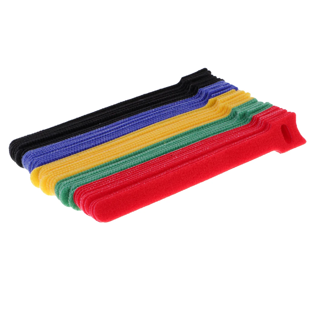 50Pcs Wholesale Durable Reusable Nylon Colorful Strap Hook&Loop Cable Cord Ties Tidy Organizers with Hole Cables Sticky Straps