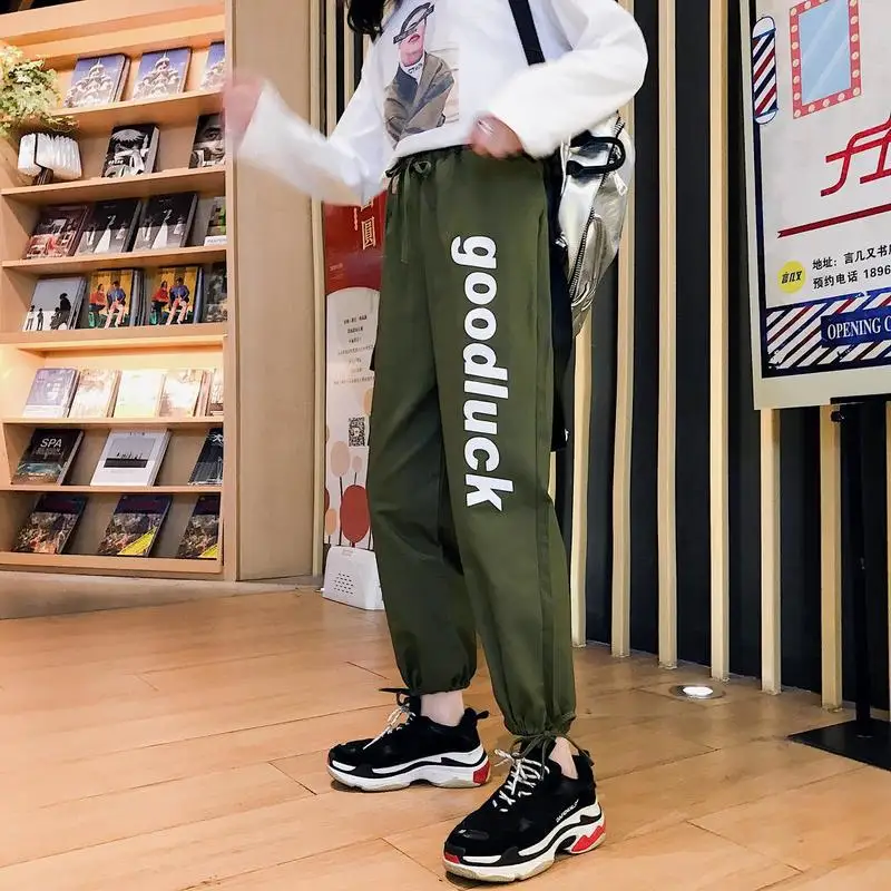 HOUZHOU Harajuku широкие брюки прямые хип хоп женские спортивные брюки уличная Jogger Mujer Эластичный шнурок на талии Mid свободные