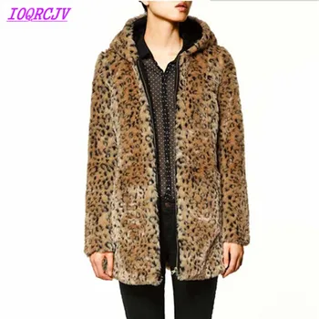 

Faux Fur coat for women 2018 Autumn Winter Leopard Fur jackets Hooded Windbreaker Plus size Loose female warm tops IOQRCJV H487