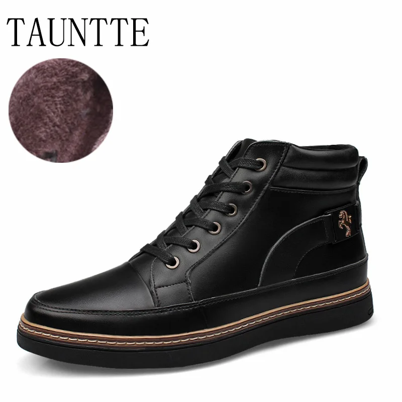 

Tauntte Autumn And Winter Keep Warm Men Boots Fashion Lace Up Genuine Leather Ankle Martin Boots With Fur