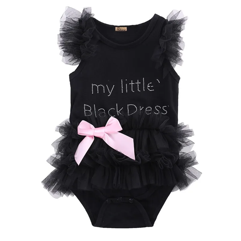 

Emmababy 0-18M Fashion Newborn Baby Girl Clothes my Little Black Dress letter printed Lace Tulle Bodysuit Outfits bebe Bodysuits