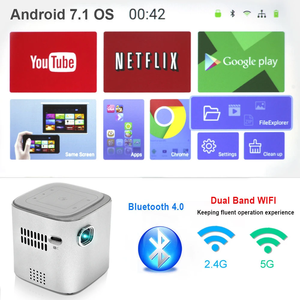 Новейший мини D019 DLP проектор с сенсорными клавишами Android 7,1 Wifi Bluetooth для Full HD 1080 P домашний театральный фильм карманный портативный видеопроек... Новейший мини D019 DLP проектор с сенсорными клавишами Android 7,1 Wifi Bluetooth для Full HD 1080 P домашний театральный фильм карманный портативный видеопроек...