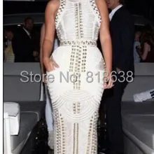 Летние женские пикантные облегающее платье без рукавов в черно-белом цвете шипованных бисера Длинные Макси район Бандажное платье знаменитость Ким Платье+ пиджак