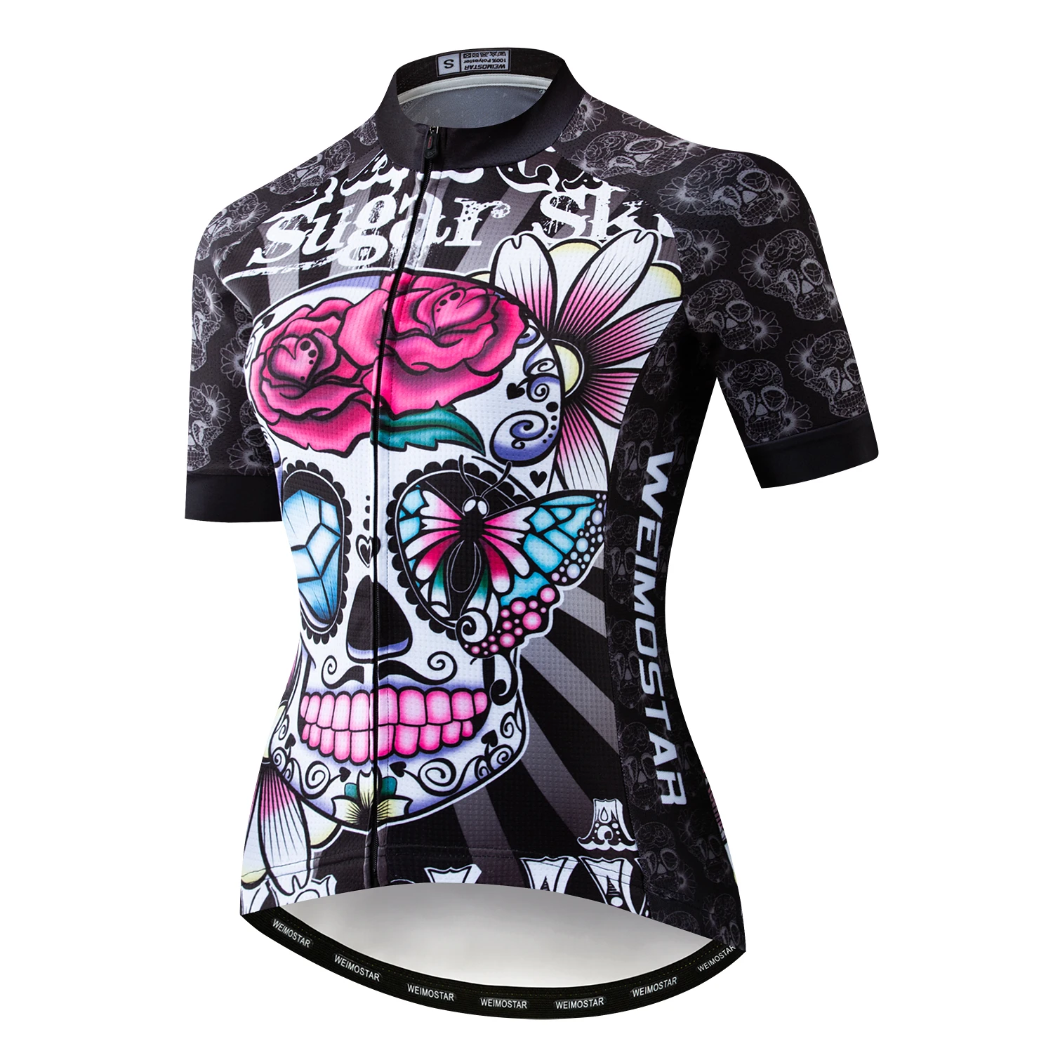 

2019 Women Cycling Jersey Short Sleeve Maillot Ropa Ciclismo MTB Bicycle Outdoor Bike Clothing Breathable Skull Rose Black