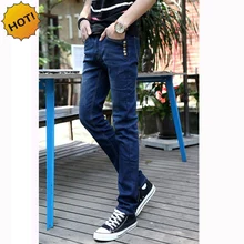 Fashion 2016 Solid Blue Slim Fit Stretch Denim Jeans Multi Button Casual Design Teenagers Leg Pencil Pants City Bottoms 28-34