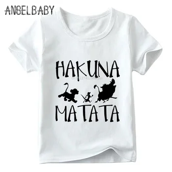 

Children Hakuna Matata Print T shirt Boys and Girls Summer Short Sleeve White Tops Kids Casual T-shirt,ooo4205
