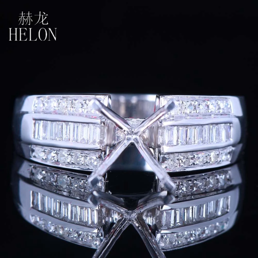 HELON Trendy Round 6.5mm Solid 14K White Gold Natural Diamonds Wedding Anniversary Semi Mount Ring Engagement Party Fine Jewelry