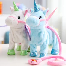 35 см электрическая ходячая плюшевая игрушка единорог чучело игрушка Электронная Музыка игрушечный Единорог для детей рождественские подарки