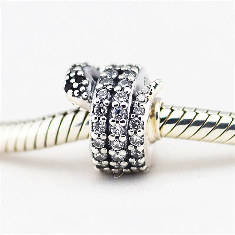 

100% 925 Sterling-Silver-Jewelry Sparkling Snake Silver Charm European Beads for Jewelry Making DIY Fits Bracelet Charms FL228