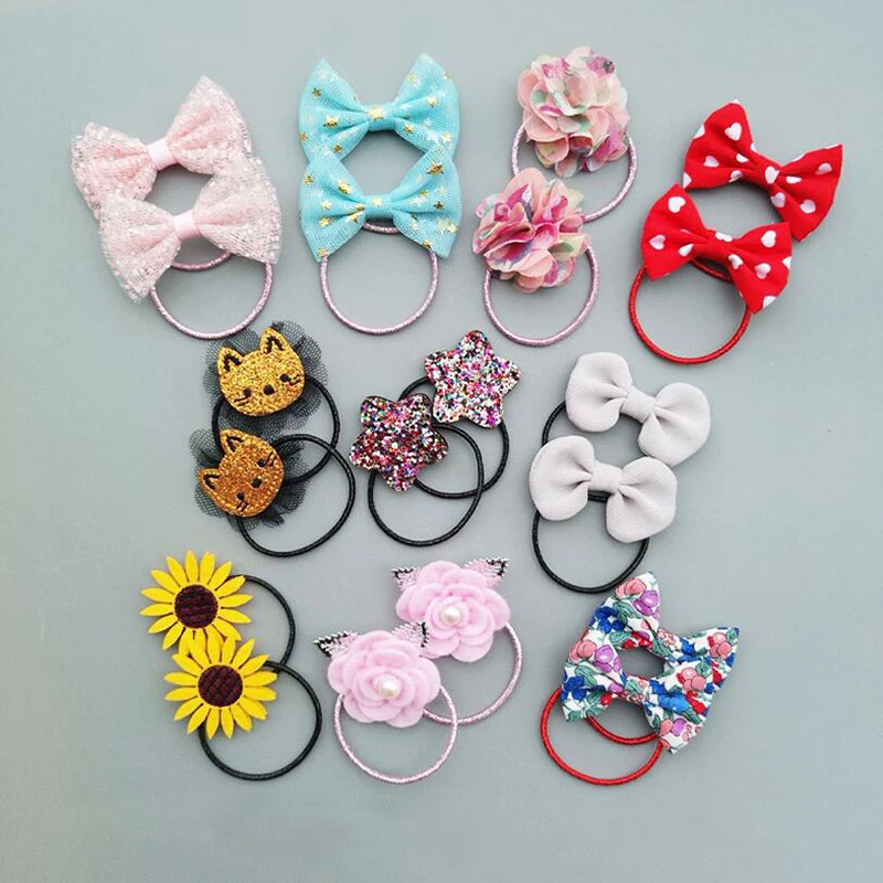 2017 New Fashion Girls Elastic Hair Bands Flower Bowknot Hair Bands