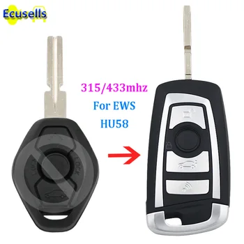 

5pcs/lot Modified flip 3 Button 315MHZ 433MHZ remote key fob for BMW EWS 325 330 318 525 530 540 E39 E46 M5 X3 X5 NO CHIP HU58