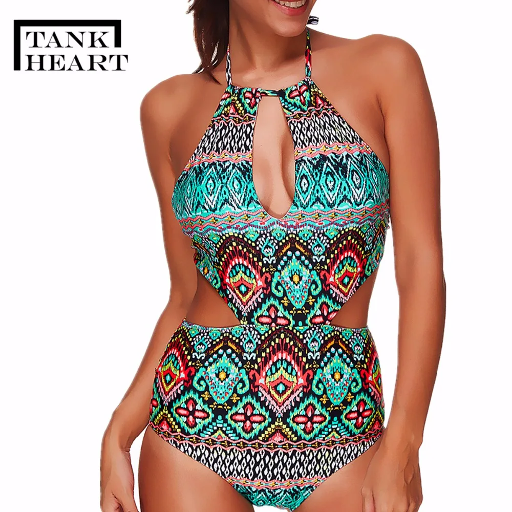 

Tank Heart Sexy Vintage Swimsuit Women one piece Swimwear Large Sizes one-piece Suits Monokini push up Plus Size Bathing Suits