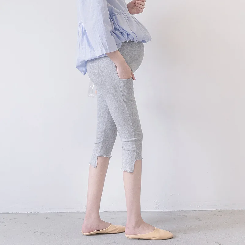 

2018 Summer Solid Color High Elastic Wood Ear Pregnant Women 7 Points Leggings