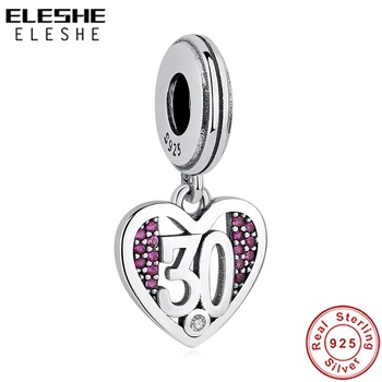 

925 Sterling Silver Pink CZ Charms Forever Love Heart 30 Pendant Beads Fit Original Charm Bracelets Silver Beads Jewelry Making