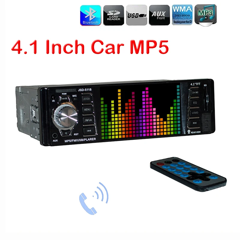 

Viecar 1 Din Car MP5 Player 4.1" HD Screen Display Auto Audio Video FM USB SD AUX Ports Support Rear View Camera