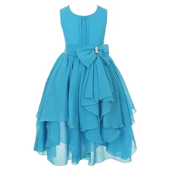 

12 Colors Irregular Bow Ball Gown Dresses for Girls Teen Clothing Sleeveless Multilayer Chiffon Princess Dress Fit Wedding Party