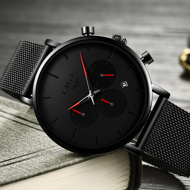 LIGE Top Brand Men Full Steel Mesh Quartz Watch Men Waterproof Sports Watches Fashion Multi-function Chronograph Black Relogio LIGE Top Brand Men Full Steel Mesh Quartz Watch Men Waterproof Sports Watches Fashion Multi-function Chronograph Black Relogio