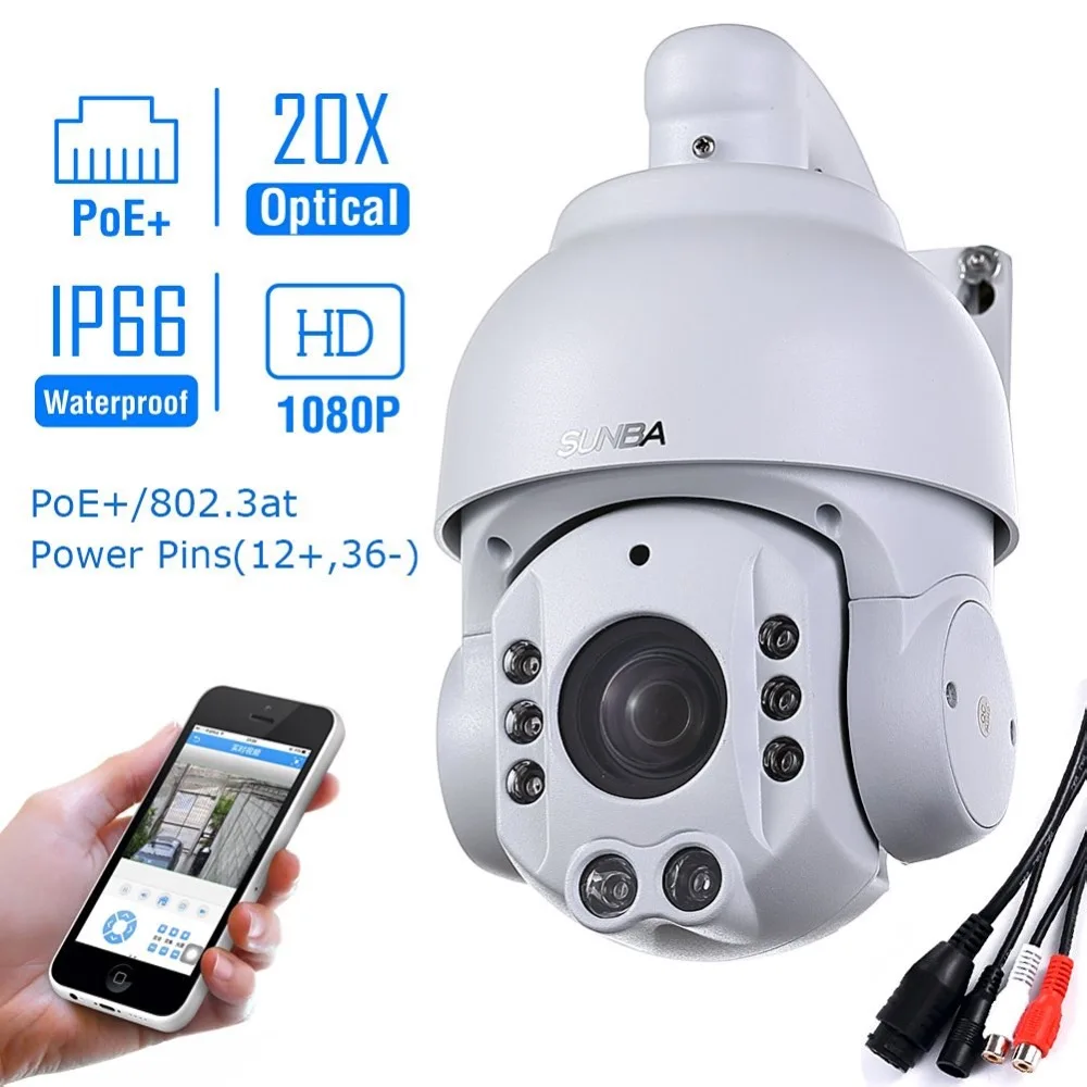 

SUNBA 2.0 MP 1080P HD PoE+ 4.7~94.0mm 20X Optical Zoom IR-Cut Night Vision PTZ Outdoor IP Security Dome Cameras ONVIF