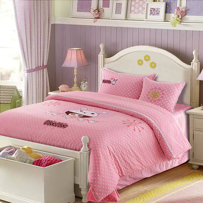 Pink Rabbit Girls Polka Dot Applique Embroidered Bedding ...