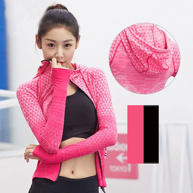 Yoga Shirts Slim Zipper Fitness Sport Coat Women Thumb Holes Running