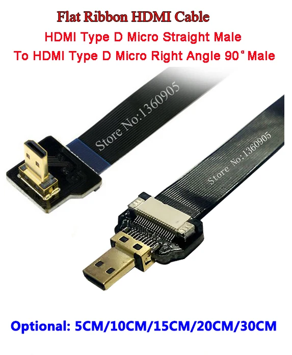 Ультра тонкий Micro HDMI прямым углом 90 градусов мужчина к Micro HDMI прямой мужской плоский кабель-5 см /10 см/15 см/20 см/30 см дополнительно