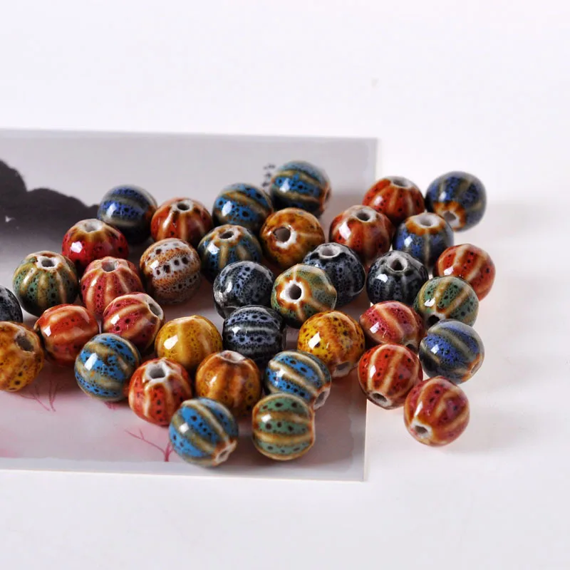 

SEA MEW 50 PCS 12mm Round Watermelon Ceramic Beads DIY Porcelain Bead Spacer Beads For Jewelry Making