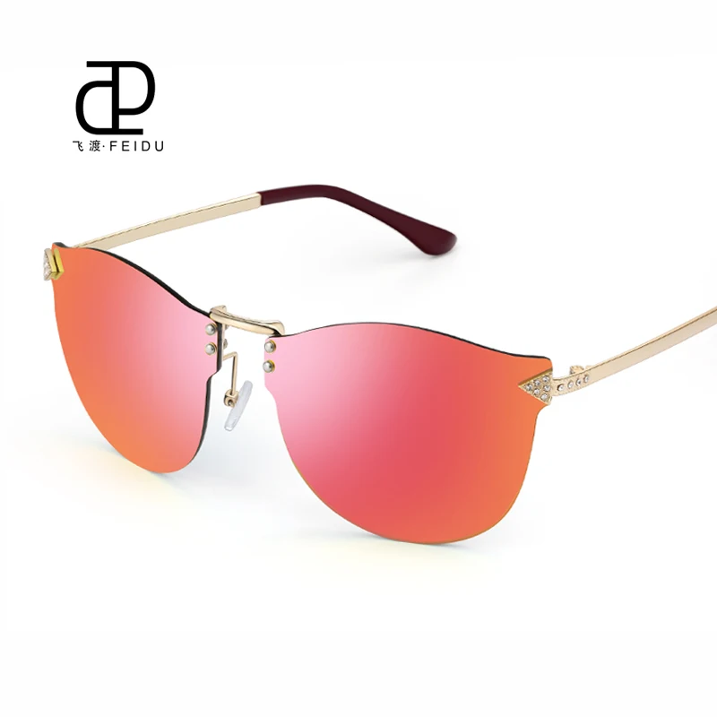 FEIDU Модные солнцезащитные очки без оправы женские очки из сплава с градиентным цветным объективом солнцезащитные очки для женщин очки женские с коробкой - Цвет линз: Orange Red