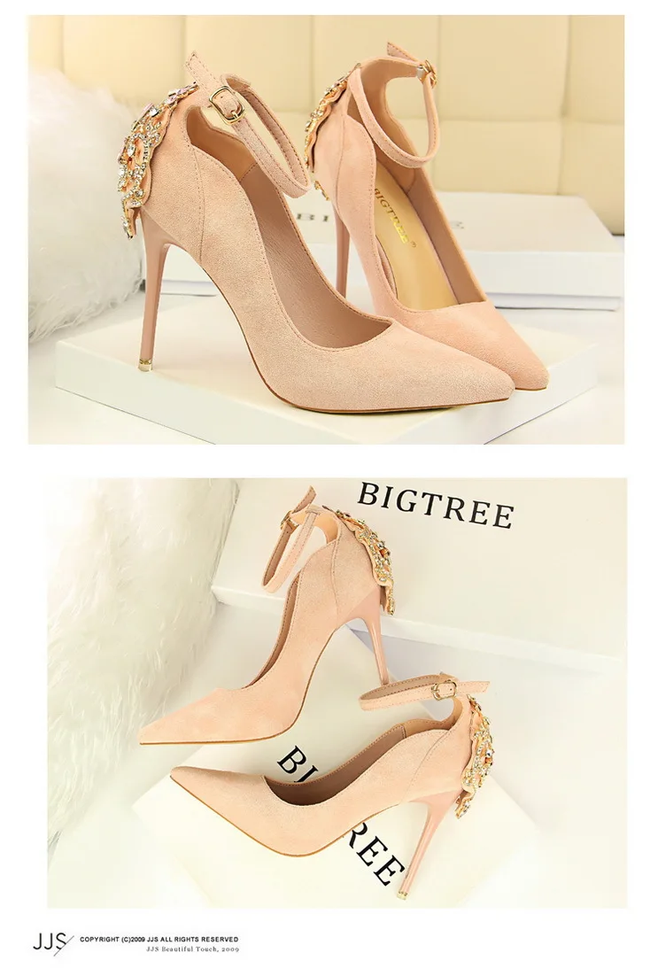 Elegant Crystal Suede Pointed Rhinestone Pumps